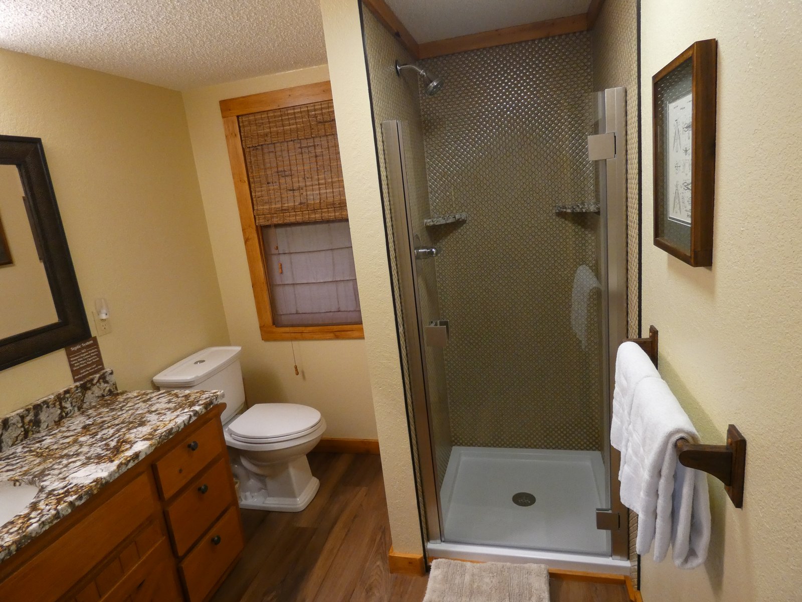 Cedar Ridge bathroom with stand-up shower and granite vanity
